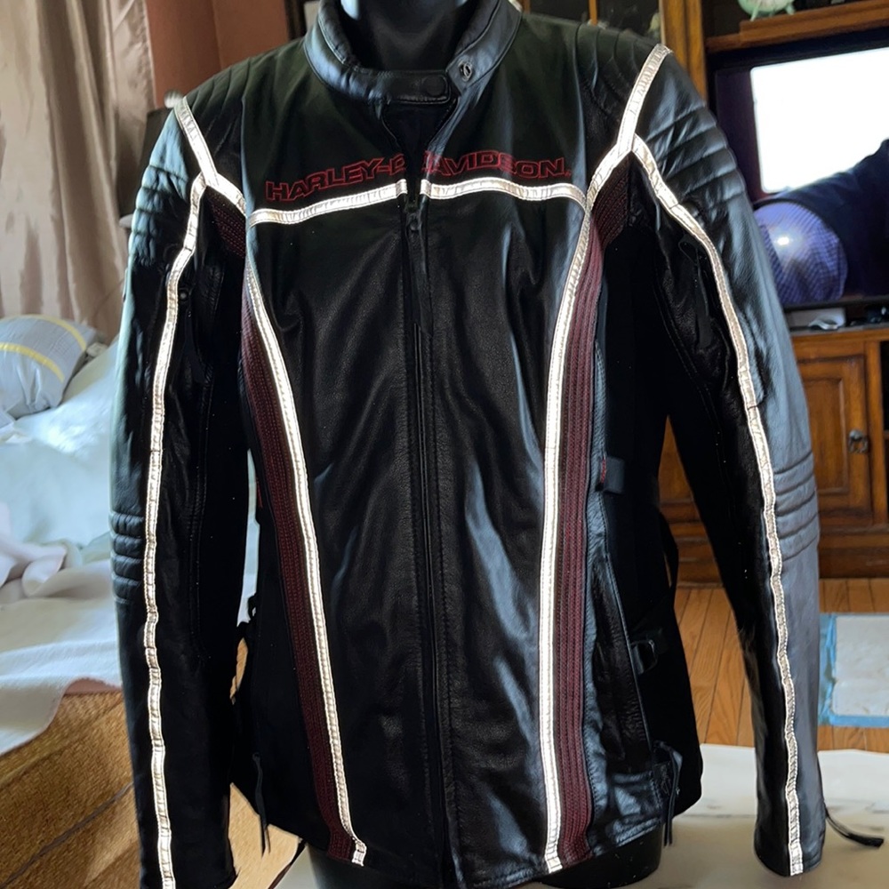 Harley Davidson Leather and stretch reflective jacket XL heavy